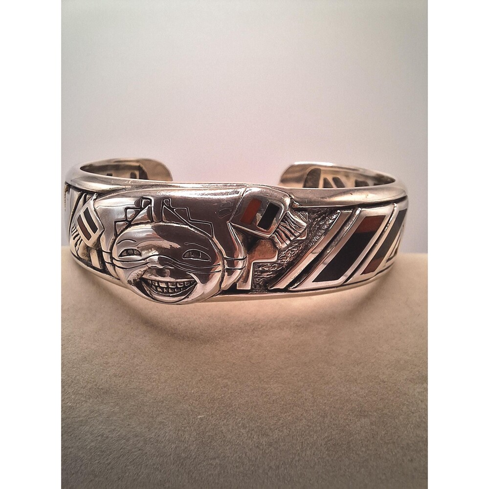 Kathleen Wall clown cuff bracelet in sterling silver Native American piece RARE